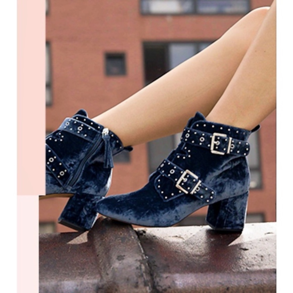 Rebecca Minkoff Embellished Blue Silver Buckle Bootie